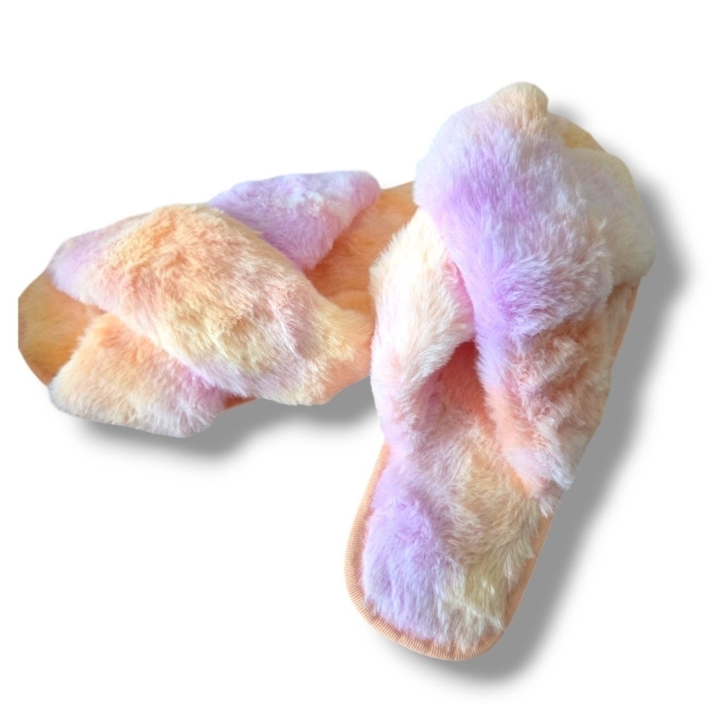 NWT Orange Sherbert Fuzzy Slippers 9/ 9.5 - Picture 2 of 5